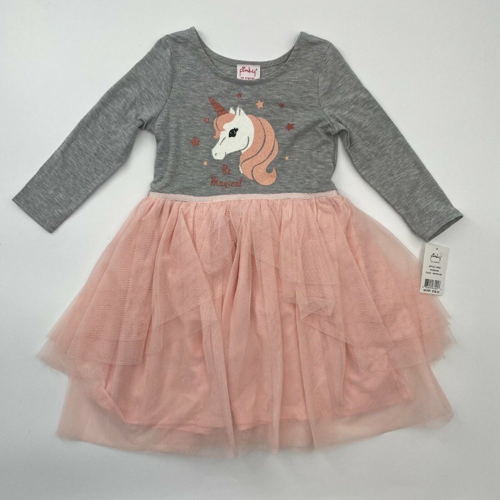 Pinky Boutique Girl's Unicorn Tutu Dress Gray/Pink sz 8 NWT Birthday/School/Gift